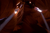 Looking up at Two Beams of Light, Antelope Canyon, Arizona